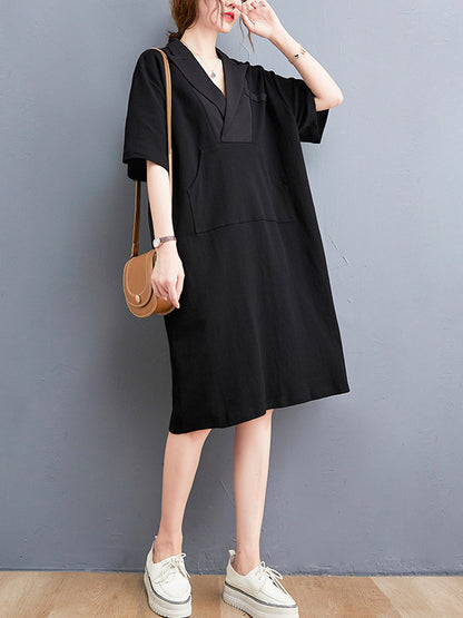 Urban Notched Collar Split-Joint Midi Dress