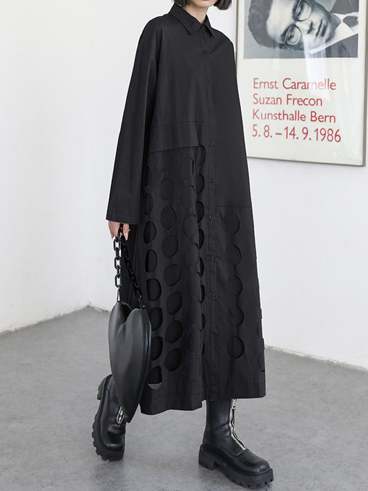 Stylish Solid Color Asymmetric Lapel Long Sleeves Midi Dress