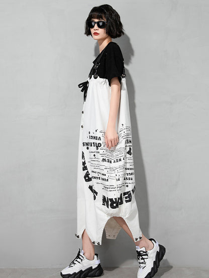 Casual Loose Letter Printed Drawstring Midi Dress