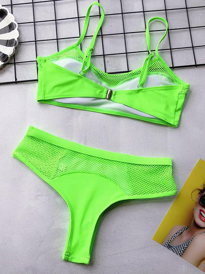Neon Green Hollow Bikini Swimsuit