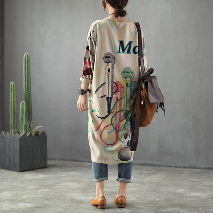 Buykud Round Collar Printed Loose Long Sleeve Dress