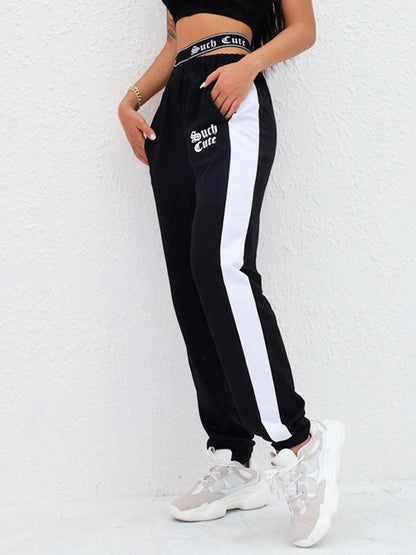 Ribbon Stitching High Waist Casual Athletic Pants