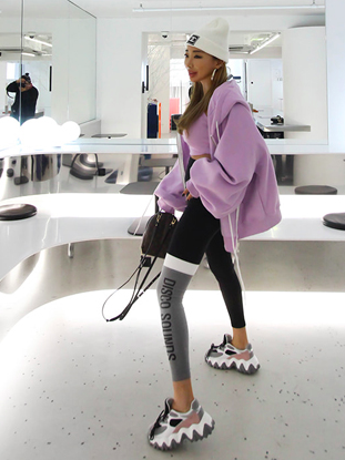 Wrap Letters Printed Contrast Color Leggings