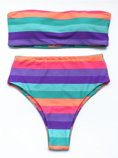 Strapless Stripe Bikini Swimsuit