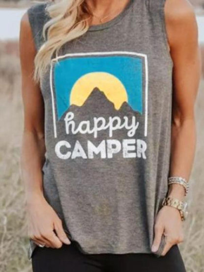 Casual Round-Neck Printed Sleeveless T-Shirt