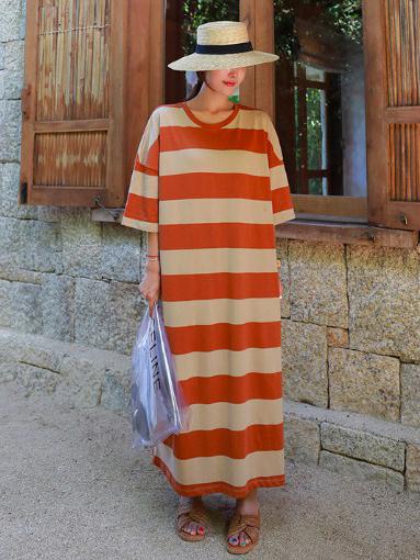 Loose Colorful Striped Long Dress