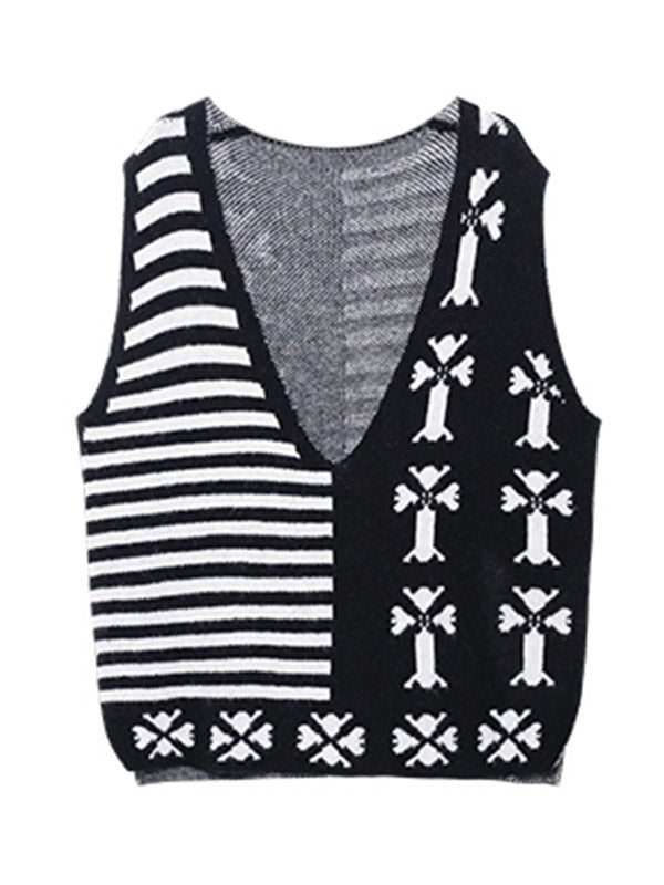 Fashion Printed Knitting  Vest & Shorts Separately 2 Pieces Set