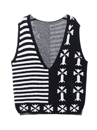 Fashion Printed Knitting  Vest & Shorts Separately 2 Pieces Set