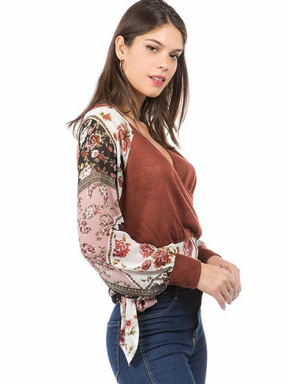 V-Neck Printed Sexy Irregular Fashion Blouse