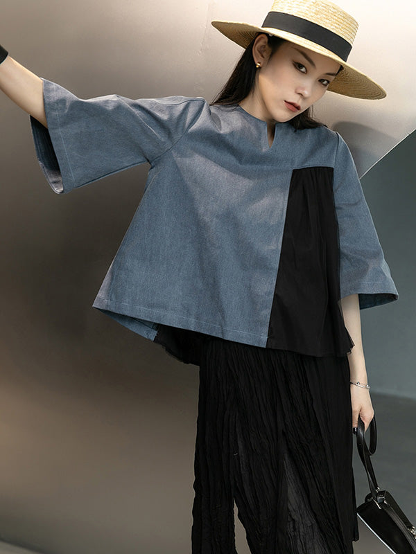 Urban Denim Split-Joint Flared Sleeves T-Shirt