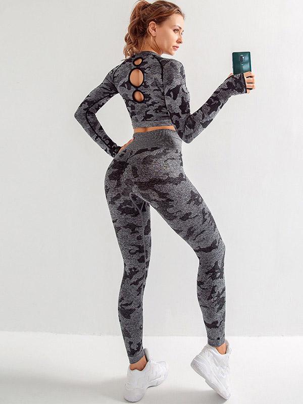 Sexy Wrap Camouflage Hollow Yoga Suits