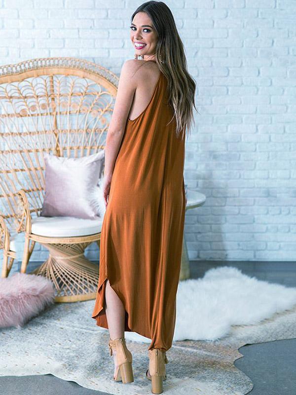 Solid Color Spaghetti-neck Maxi Dress