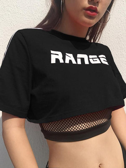 Letter Graphic Contrast Trim Crop Tees