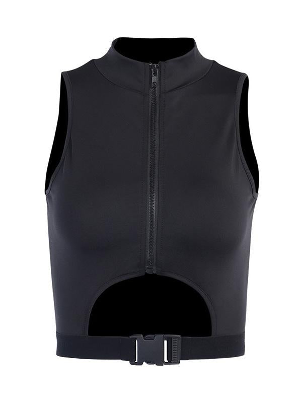 Punk Solid Zipper V-Neck Vest Top