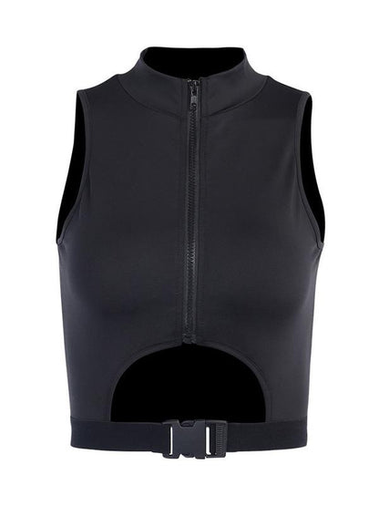Punk Solid Zipper V-Neck Vest Top