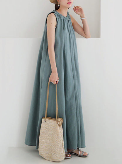 Urban Solid Color Sleeveless Cotton A-Line Maxi Dress