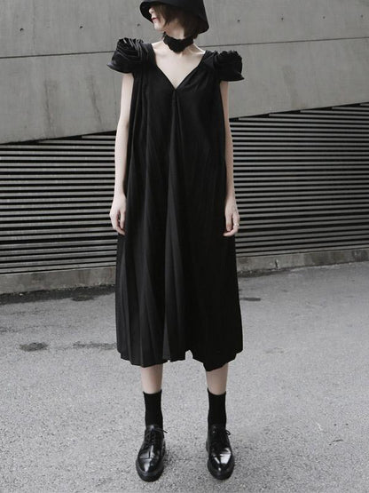 Elegant V-neck Big Hem Long Dress