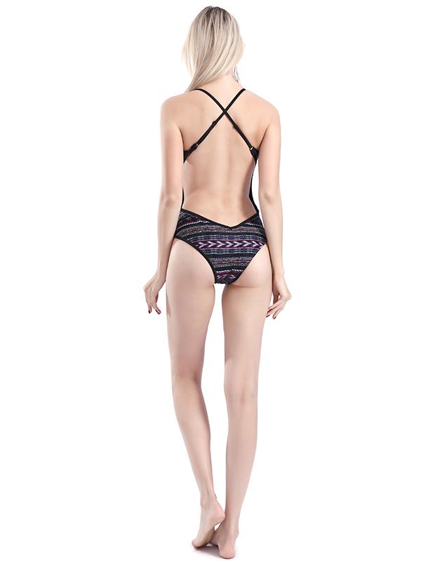Backless Stripes One-piece Swimwear