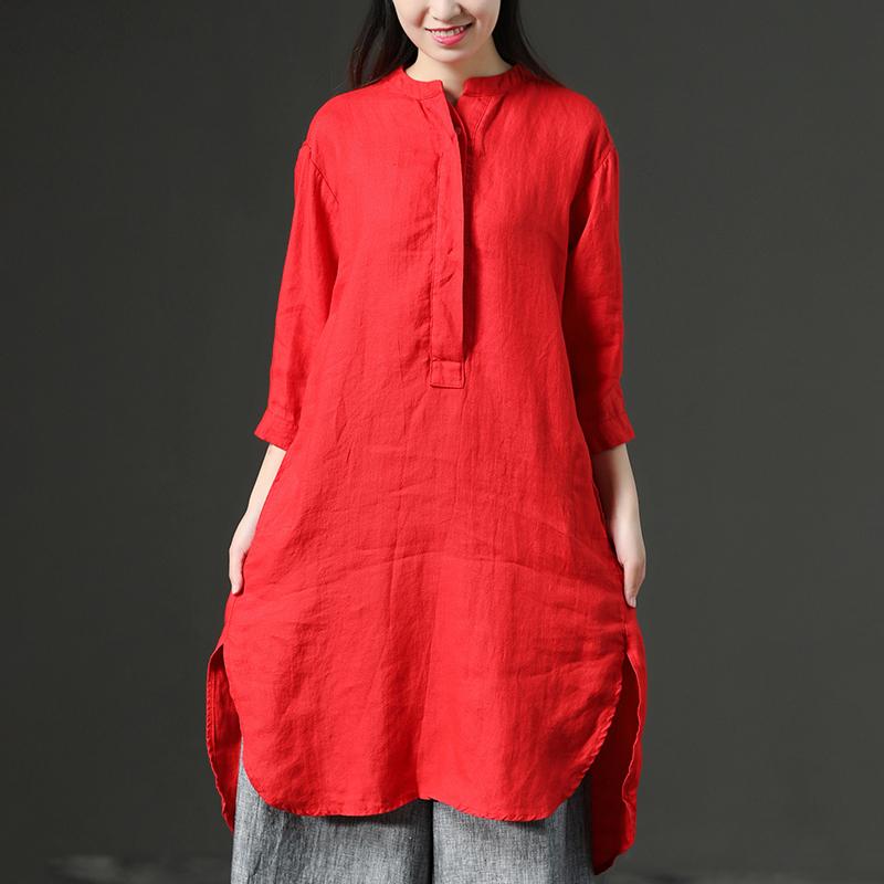 Red Leisure Loose Three-Quarter Casual Dresses For Women
