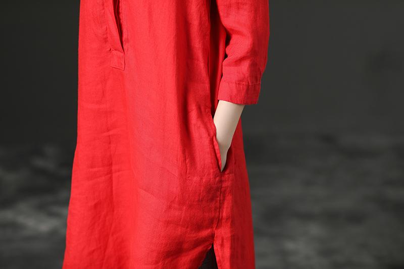 Red Leisure Loose Three-Quarter Casual Dresses For Women