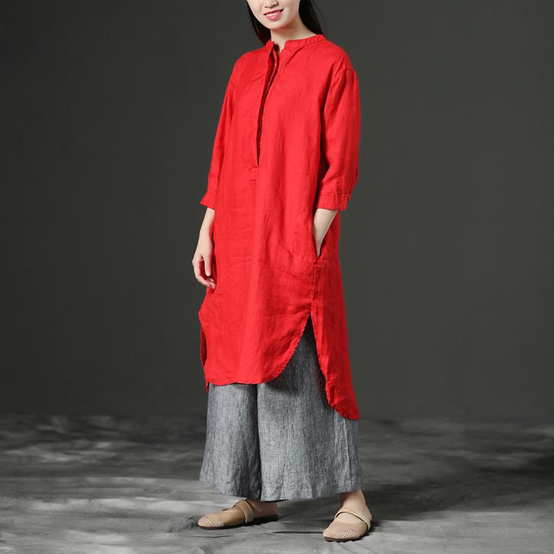 Red Leisure Loose Three-Quarter Casual Dresses For Women