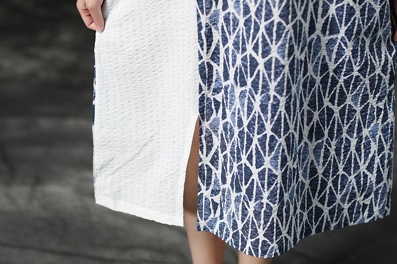 Linen Blue Round Neck Loose Commuter Dress