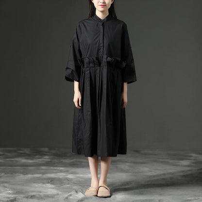 Summer Casual Stand Collar Long Black Dress