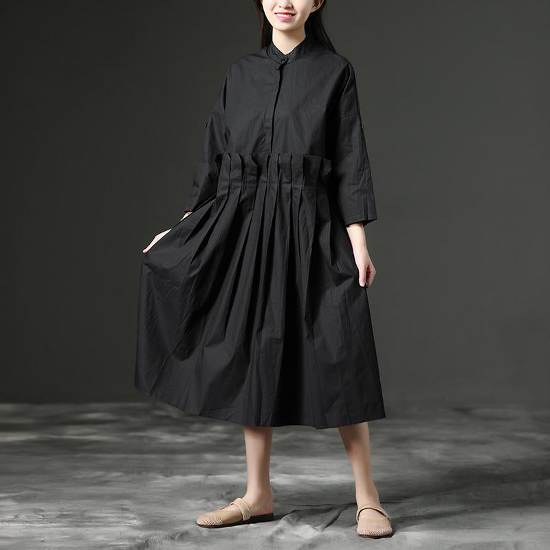 Summer Casual Stand Collar Long Black Dress