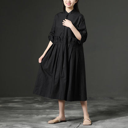 Summer Casual Stand Collar Long Black Dress