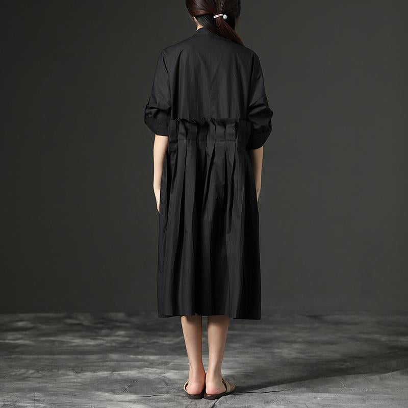 Summer Casual Stand Collar Long Black Dress