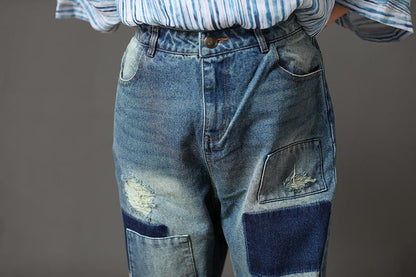 Cotton Blue Casual Summer Women Hole Jeans Pants