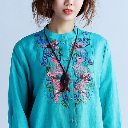 Embroidered Women Ethnic Green Shirt Dress