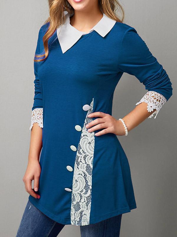 Vintage Cropped Lace Round-Neck Blouses&Shirts Tops