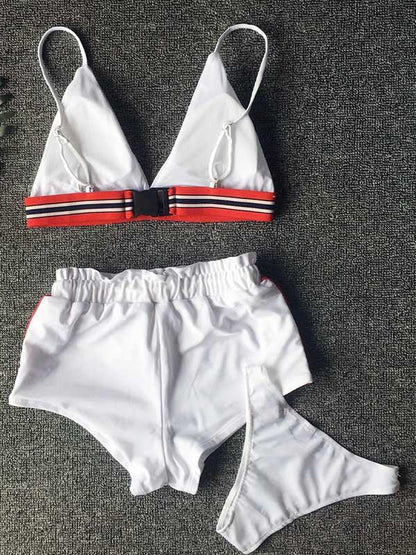 Three-Piece Triangle Ruched Bikini Swimsuit