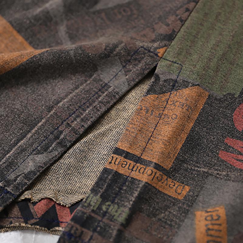 Buykud Patchwork Printed Single Breasted Casual Dress