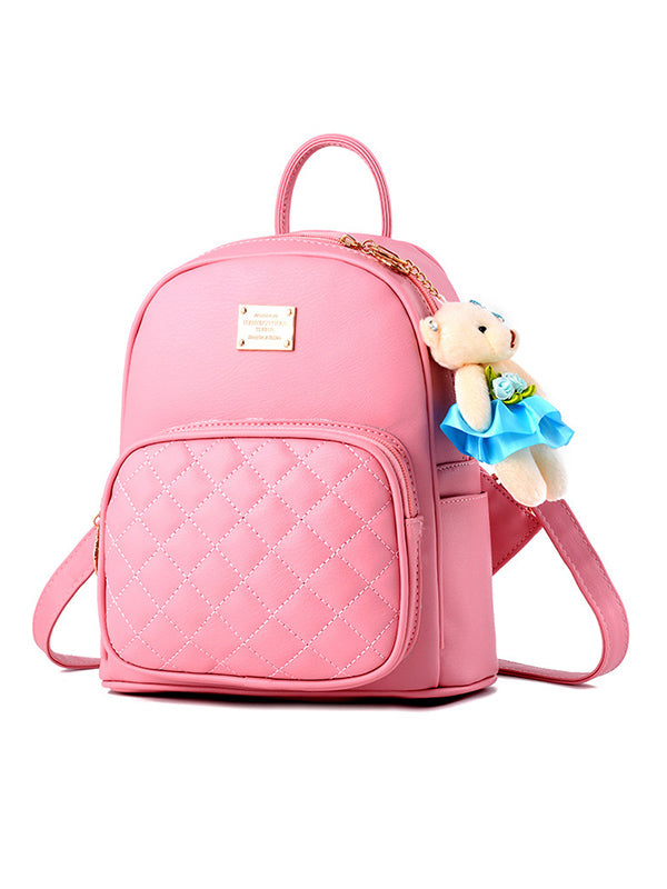 Original Solid Color Zipper PU Backpack