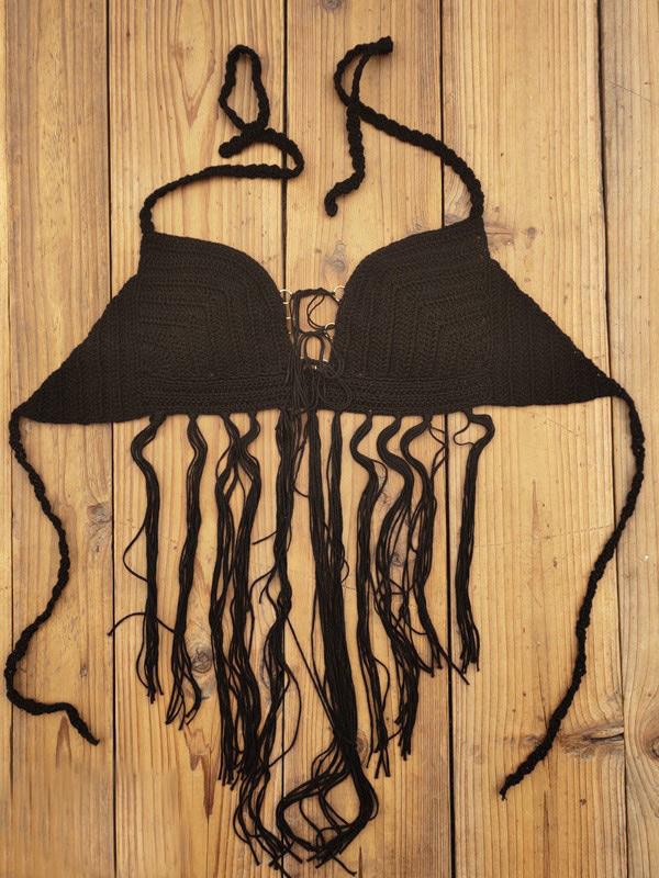 Crochet Tasseled Bikini Top