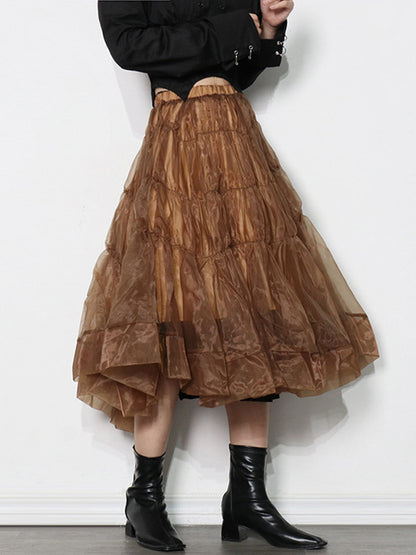 Fashion Solid Color Split-Joint A-Line Bubble Skirt