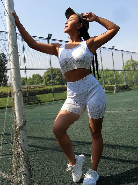 Printed Round Neck Tanks And Shorts Suits