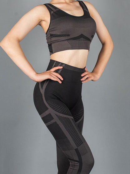 Wrap Striped High-Waisted Bra&Leggings Yoga Suits