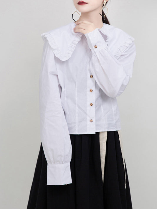 Vintage  Ruffled Solid Color Long Sleeves Blouses&Shirts Tops