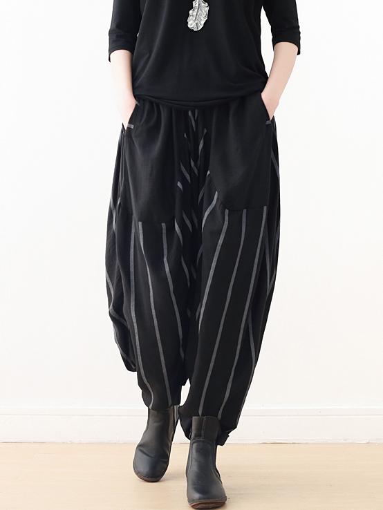Loose Black Striped Split-joint Casual Pants