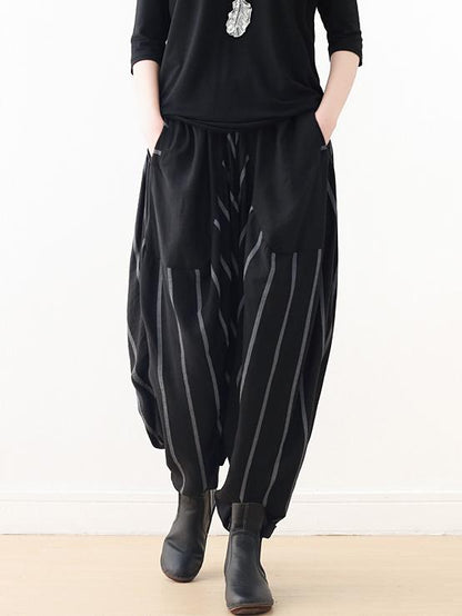 Loose Black Striped Split-joint Casual Pants