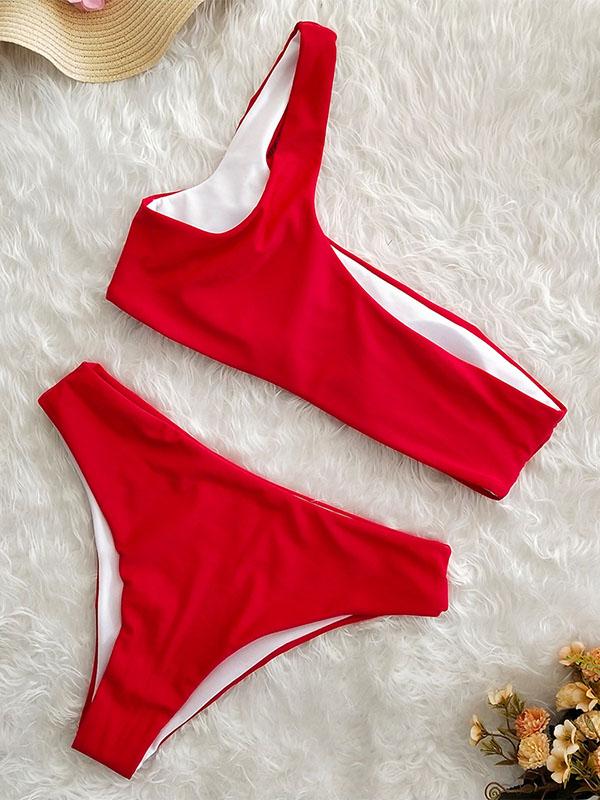 Single Shoulder High Waist Bikinis Swimwear