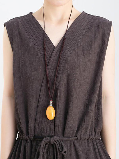 Original Solid Elasticity V-Meck Jumpsuits