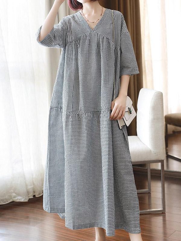 Original Black&White Plaid V-Neck Dress