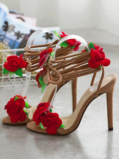 Floral Bandage Decorated Heels Shoes