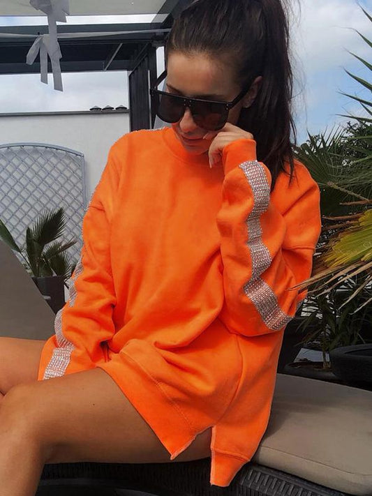 Pink Drilling Round-neck Sweatshirt