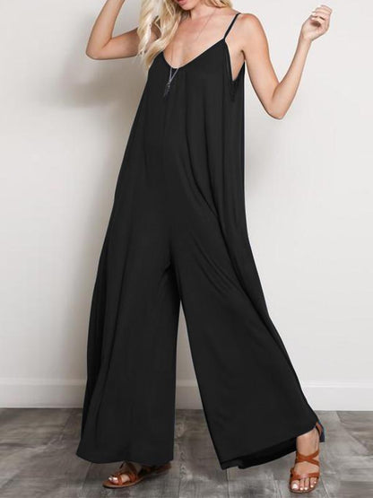 Burgundy&Black Loose Sleeveless Wide Leg Jumpsuits