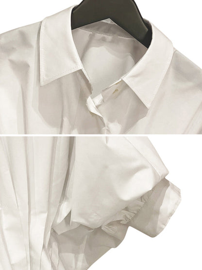 Original Solid Color Lapel Batwing Sleeve Blouse Tops